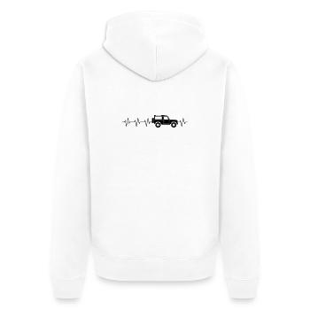 Defender-Heartbeat - Unisex Premium Bio Zip Hoodie - Weiß - Hinten - Thijin (182cm)