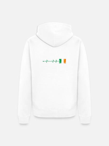 Ireland Flag Heartbeat - Unisex Premium Organic Zip Hoodie - white