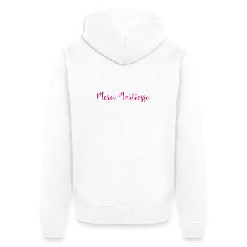 MISTRESS. THANK YOU. THANK YOU MISTRESS. MISTRESS - Unisex Premium Organic Zip Hoodie - white - Back - Thijin (182cm)