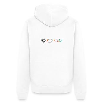 WILLIAM Namenskunst mit Blumen bestickt - Unisex Premium Bio Zip Hoodie - Weiß - Hinten - Thijin (182cm)