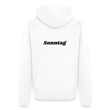 Sonntag Schriftzug - Unisex Premium Bio Zip Hoodie - Weiß - Hinten - Thijin (182cm)