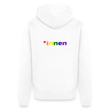 *innen Gendern - Unisex Premium Bio Zip Hoodie - Weiß - Hinten - Thijin (182cm)