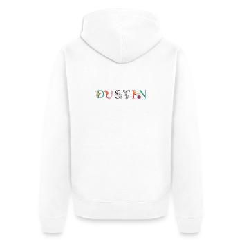 DUSTIN Namenskunst mit gestickten Blumen - Unisex Premium Bio Zip Hoodie - Weiß - Hinten - Thijin (182cm)