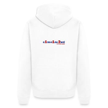 Eins Eins Zwei – Wir Sind Dabei - Feuerwehr - Unisex Premium Bio Zip Hoodie - Weiß - Hinten - Thijin (182cm)