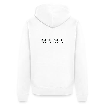 Horizontales MAMA Design in Schwar für dunkle Mode - Unisex Premium Bio Zip Hoodie - Weiß - Hinten - Thijin (182cm)