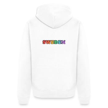 Typographie de l’arc-en-ciel en Suède gay - Veste à capuche bio Premium Unisexe - blanc - Dos - Thijin (182cm)