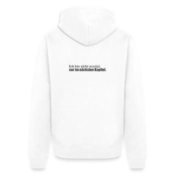 Nächstes Kapitel - Unisex Premium Bio Zip Hoodie - Weiß - Hinten - Thijin (182cm)