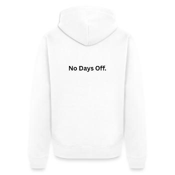 Keine Tage Frei Hustle Shirt - Unisex Premium Bio Zip Hoodie - Weiß - Hinten - Thijin (182cm)