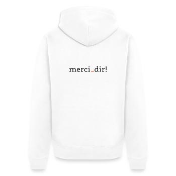 merci dir - 2 Farben - Unisex Premium Bio Zip Hoodie - Weiß - Hinten - Thijin (182cm)