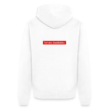 Part of the cityscape Democracy Merz statement - Unisex Premium Organic Zip Hoodie - white - Back - Thijin (182cm)