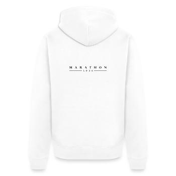 Marathon 2026 Schriftzug - Unisex Premium Bio Zip Hoodie - Weiß - Hinten - Thijin (182cm)