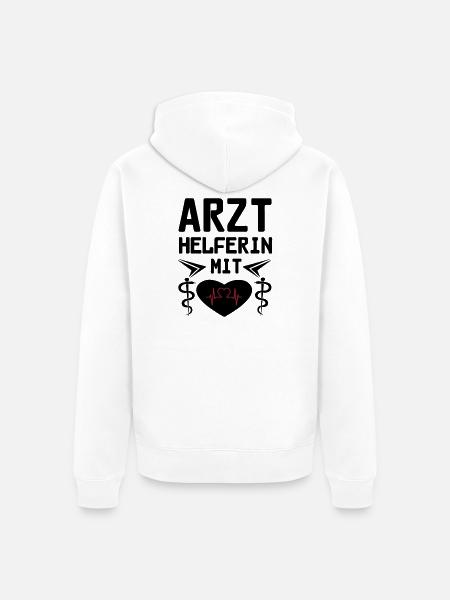 Arzthelferin mit Herz Geschenk - Unisex Premium Bio Zip Hoodie - Weiß
