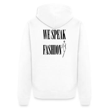 We speak Fashion - Unisex Premium Bio Zip Hoodie - Weiß - Hinten - Thijin (182cm)