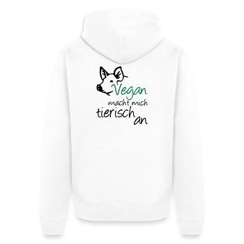 Vegan Veganer Tier Schwein Geschenk Tierschutz - Unisex Premium Bio Zip Hoodie - Weiß - Hinten - Thijin (182cm)