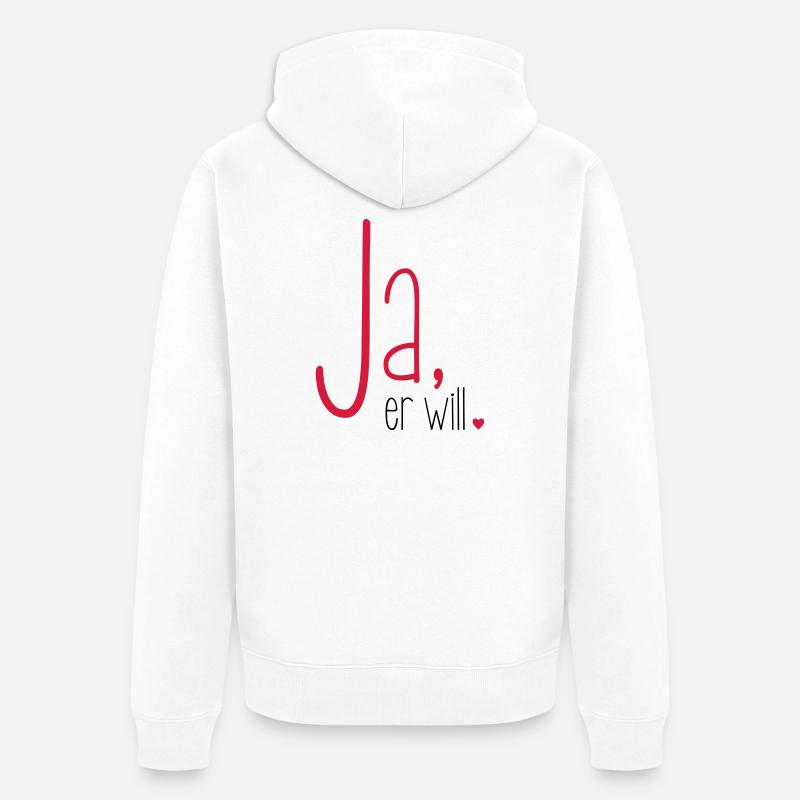 Ja er will - Junggesellenabschied Junggeselle - Unisex Premium Bio Zip Hoodie - Weiß