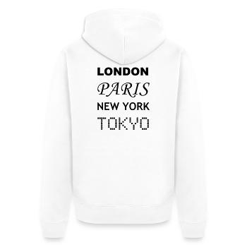 Londres, Paris, New York, Tokyo - Veste à capuche bio Premium Unisexe - blanc - Dos - Thijin (182cm)