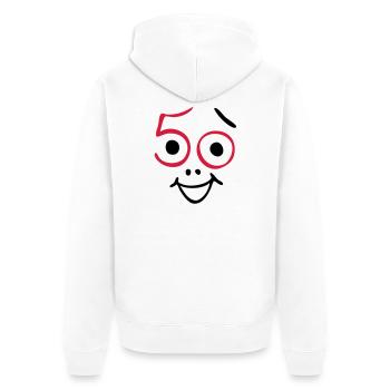 50 years old and still fresh! - Unisex Premium Organic Zip Hoodie - white - Back - Thijin (182cm)