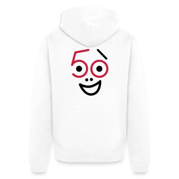 50 years old and still fresh! - Unisex Premium Organic Zip Hoodie - white - Back - Thijin (182cm)