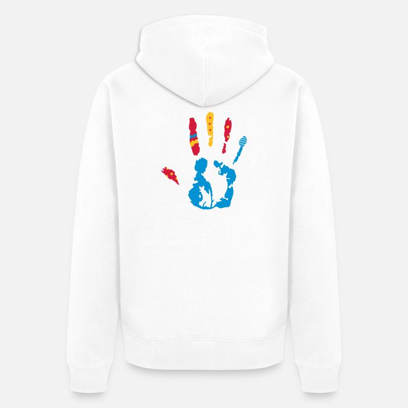 bunter Handabdruck mit verschiedene Formen - Unisex Premium Bio Zip Hoodie - Weiß