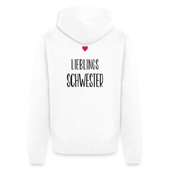 Schwester Lieblingsschwester Herz Geschenk - Unisex Premium Bio Zip Hoodie - Weiß - Hinten - Thijin (182cm)
