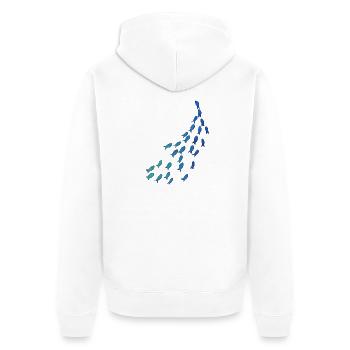 Fischschwarm - Unisex Premium Bio Zip Hoodie - Weiß - Hinten - Thijin (182cm)