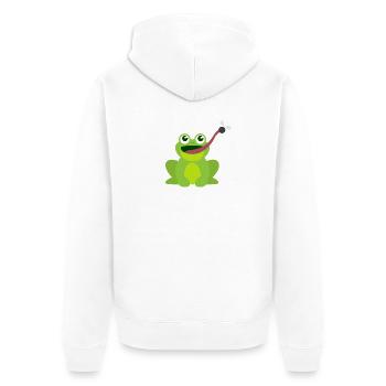 lustig Tiermotiv Kindershirt Frosch fängt Fliege - Unisex Premium Bio Zip Hoodie - Weiß - Hinten - Thijin (182cm)