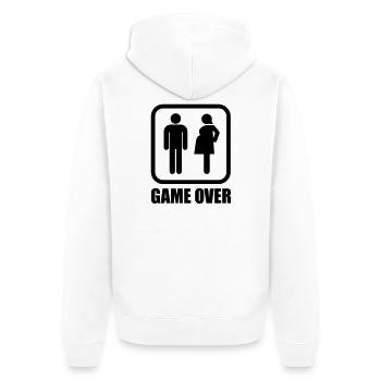 Game over - schwanger - Unisex Premium Bio Zip Hoodie - Weiß - Hinten - Thijin (182cm)