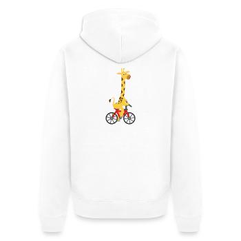 Kindermotiv: Giraffe fährt auf einem Fahrrad - Unisex Premium Bio Zip Hoodie - Weiß - Hinten - Thijin (182cm)