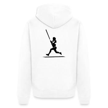 Stabhochsprung - Unisex Premium Bio Zip Hoodie - Weiß - Hinten - Thijin (182cm)