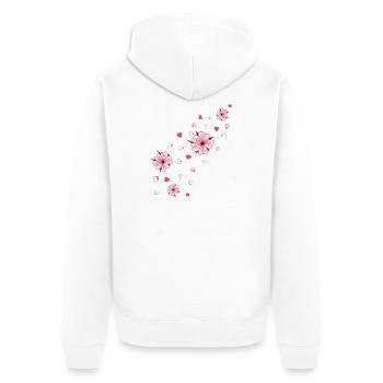 Flying Cherry Blossoms with Hearts Sakura Spring - Unisex Premium Organic Zip Hoodie - white - Back - Thijin (182cm)