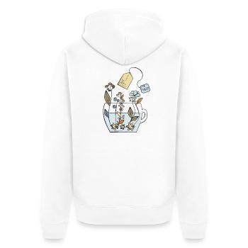 Hygge Tea Cup with Flowers - Unisex Premium Organic Zip Hoodie - white - Back - Thijin (182cm)