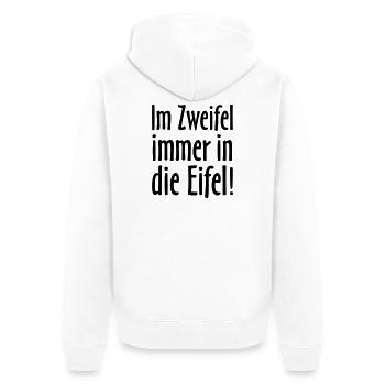 Im Zweifel immer in die Eifel - Unisex Premium Bio Zip Hoodie - Weiß - Hinten - Thijin (182cm)