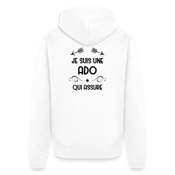 Teenager / Jugendliche / Jugendlicher / Kind - Unisex Premium Bio Zip Hoodie - Weiß - Hinten - Thijin (182cm)