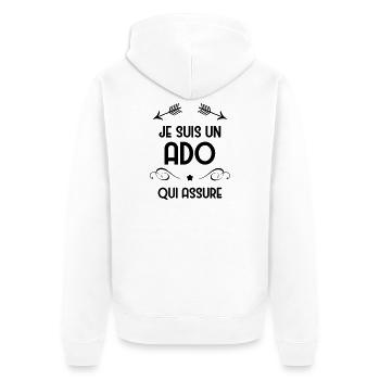 Teenager / Jugendliche / Jugendlicher / Kind - Unisex Premium Bio Zip Hoodie - Weiß - Hinten - Thijin (182cm)