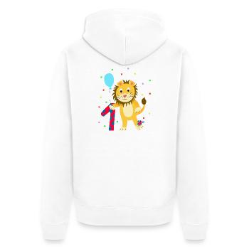 Premier anniversaire 1er année lion doux cadeau - Veste à capuche bio Premium Unisexe - blanc - Dos - Thijin (182cm)