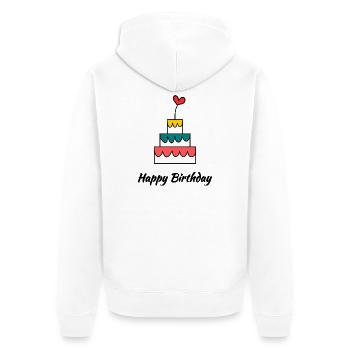 ALLES GUTE ZUM GEBURTSTAG. ALLES GUTE ZUM GEBURTSTAG. JAHRESTAG. - Unisex Premium Bio Zip Hoodie - Weiß - Hinten - Thijin (182cm)
