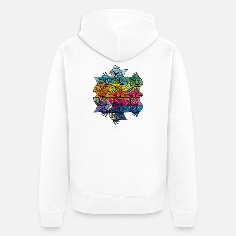 Modèle V de modèle de poisson-Escherfish - Veste à capuche bio Premium Unisexe - blanc