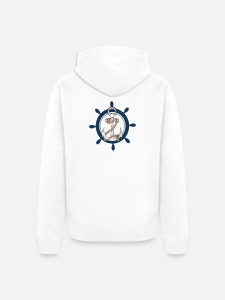 Anchor with hard port steering wheel - Unisex Premium Organic Zip Hoodie - white