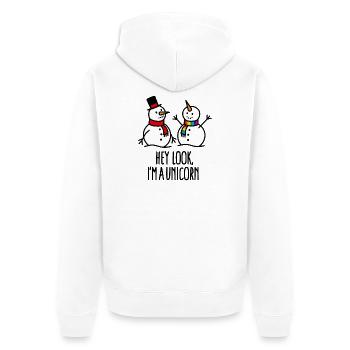 Hey regarde je suis une licorne, bonhomme de neige, Noël - Veste à capuche bio Premium Unisexe - blanc - Dos - Thijin (182cm)