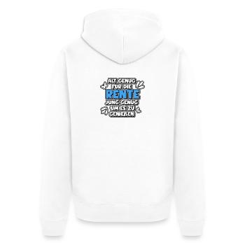 Alt genug für die Rente - jung genug um es zu... - Unisex Premium Bio Zip Hoodie - Weiß - Hinten - Thijin (182cm)