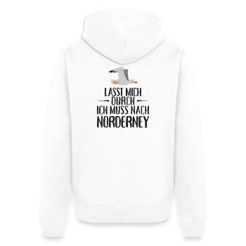 Lasst mich durch ich muss nach Norderney Möwe - Unisex Premium Bio Zip Hoodie - Weiß - Hinten - Thijin (182cm)