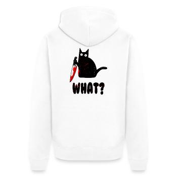 Chat quoi? Chemise drôle de chat noir, chat de chat de meurtre - Veste à capuche bio Premium Unisexe - blanc - Dos - Thijin (182cm)