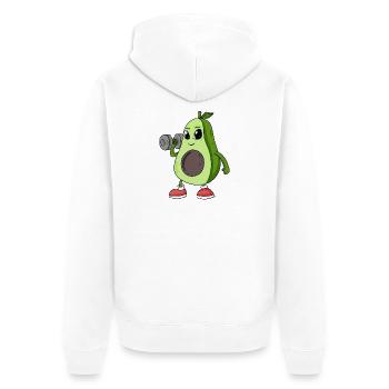Avocado Sport Fitness Gym Hantel - Unisex Premium Bio Zip Hoodie - Weiß - Hinten - Thijin (182cm)