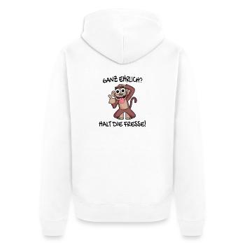 Ganz ehrlich halt die Fresse Affe - Unisex Premium Bio Zip Hoodie - Weiß - Hinten - Thijin (182cm)