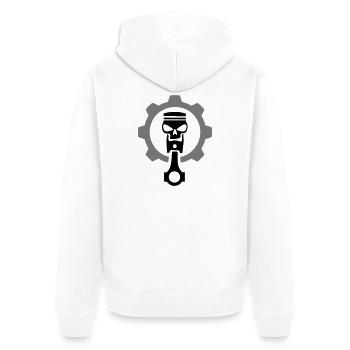 Engine piston with skull & gear gear - Unisex Premium Organic Zip Hoodie - white - Back - Thijin (182cm)