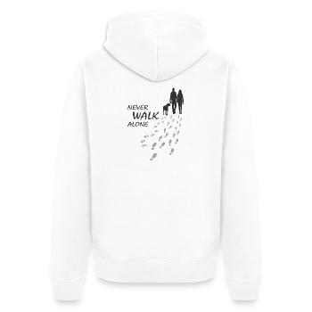 Dog - NEVER WALK ALONE, Man Woman, Walk - Unisex Premium Organic Zip Hoodie - white - Back - Thijin (182cm)
