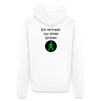 Vertraue nur einem Grünen - Unisex Premium Bio Zip Hoodie - Weiß - Hinten - Thijin (182cm)