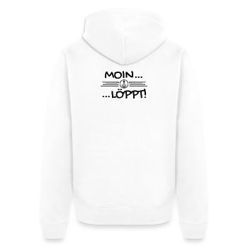 Plattdeutsch Nordsee - Moin löppt - Unisex Premium Bio Zip Hoodie - Weiß - Hinten - Thijin (182cm)