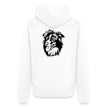 Border Collie Kopf - Unisex Premium Bio Zip Hoodie - Weiß - Hinten - Thijin (182cm)