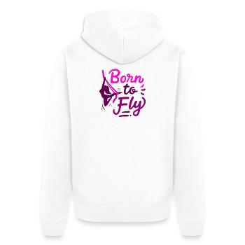 Aerial Yoga Born To Fly Zum Fliegen Geboren Tuch - Unisex Premium Bio Zip Hoodie - Weiß - Hinten - Thijin (182cm)